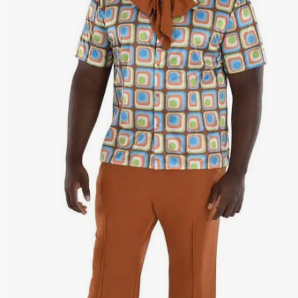 60's Costume Kit with Geometric Shirt and Brown Pants